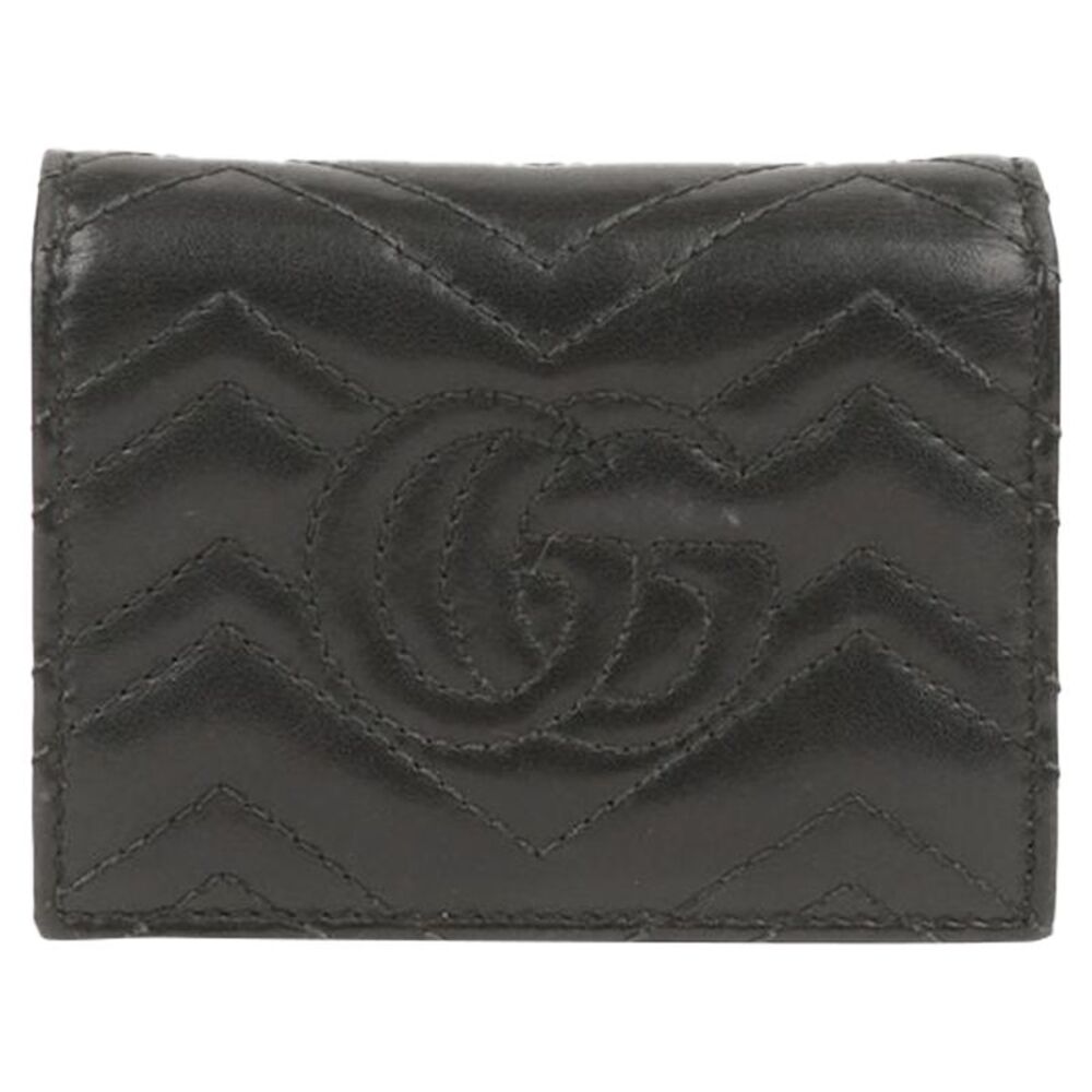 Black Matelassé Leather Gg Marmont Card Case Wallet - Picture 4 of 10